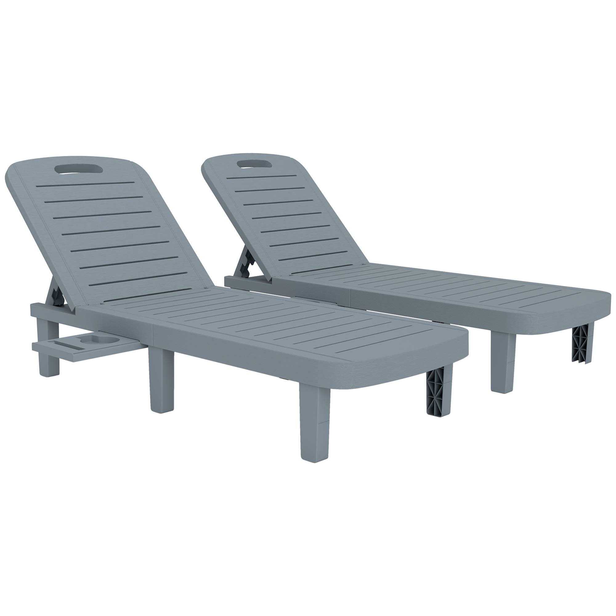 Lot de 2 bain de soleil, chaise longue avec plateaux rétractables - 158x62x88cm Gris foncé fr71 - Image 1