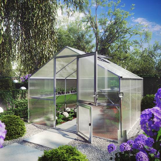 Serre de jardin 9,59m² aluminium et polycarbonate KGT Orchidee III, brut - Image 1