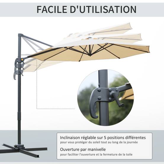 Parasol déporté octogonal inclinable parasol rotatif 360° - 295x295x250cm Polyester Beige fr319 - Image 6