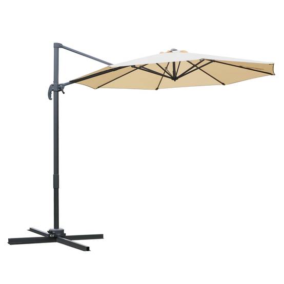 Parasol déporté octogonal inclinable parasol rotatif 360° - 295x295x250cm Polyester Beige fr319 - Image 1
