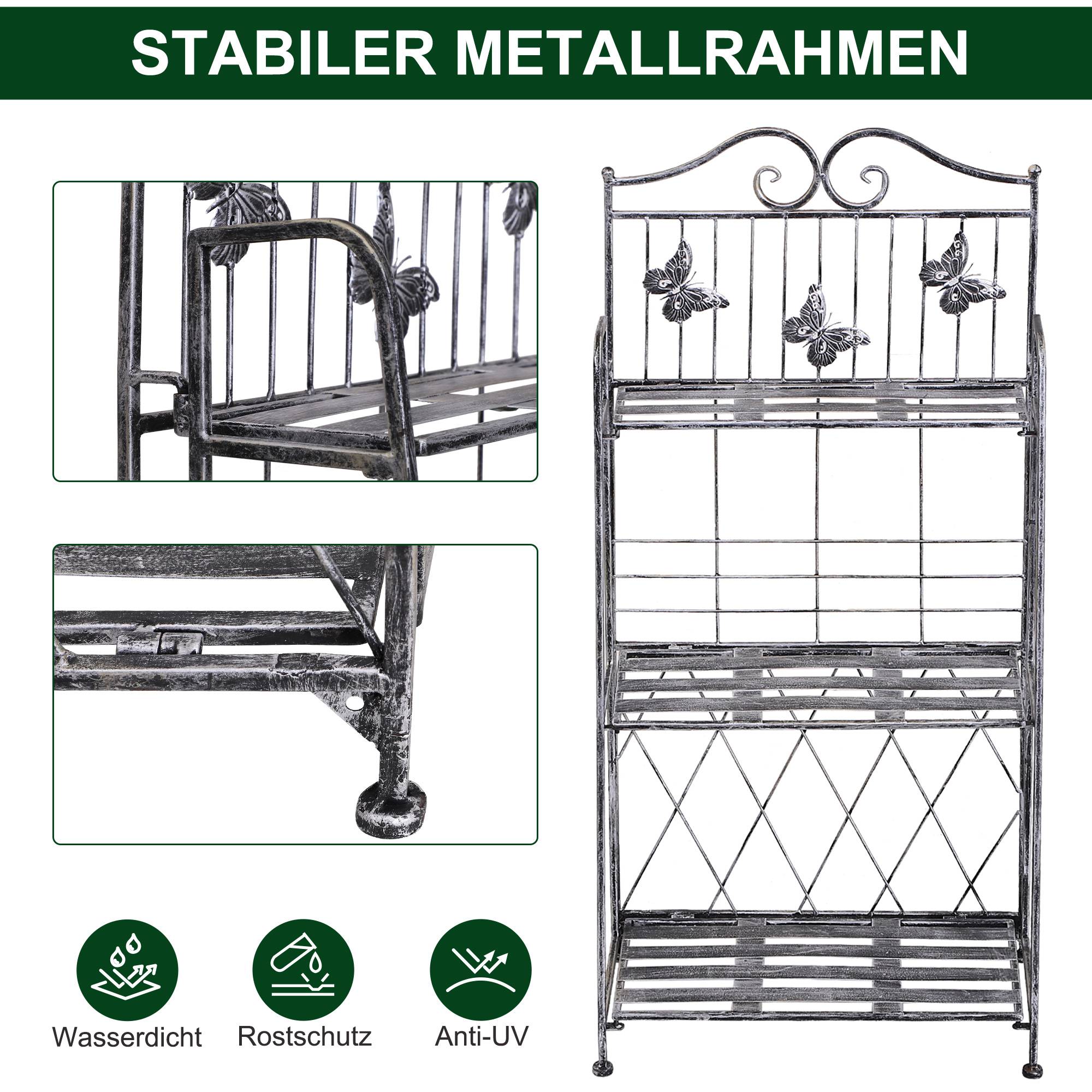 Étagère à fleurs pliable métal balcon jardin 3 niveaux design antique 44x25x96cm gris - ComfortXL Outdoor Living - Image 8