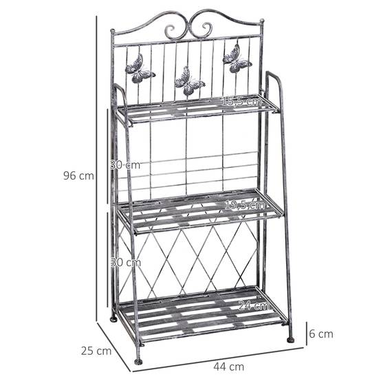 Étagère à fleurs pliable métal balcon jardin 3 niveaux design antique 44x25x96cm gris - ComfortXL Outdoor Living - Image 5