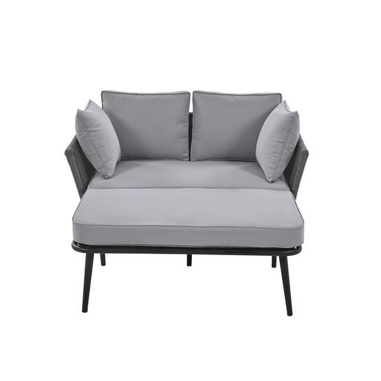 Canapé de jardin gris avec coussins amovibles lavables ensemble mobilier parfait pour balcon jardin et extérieur - Image 8