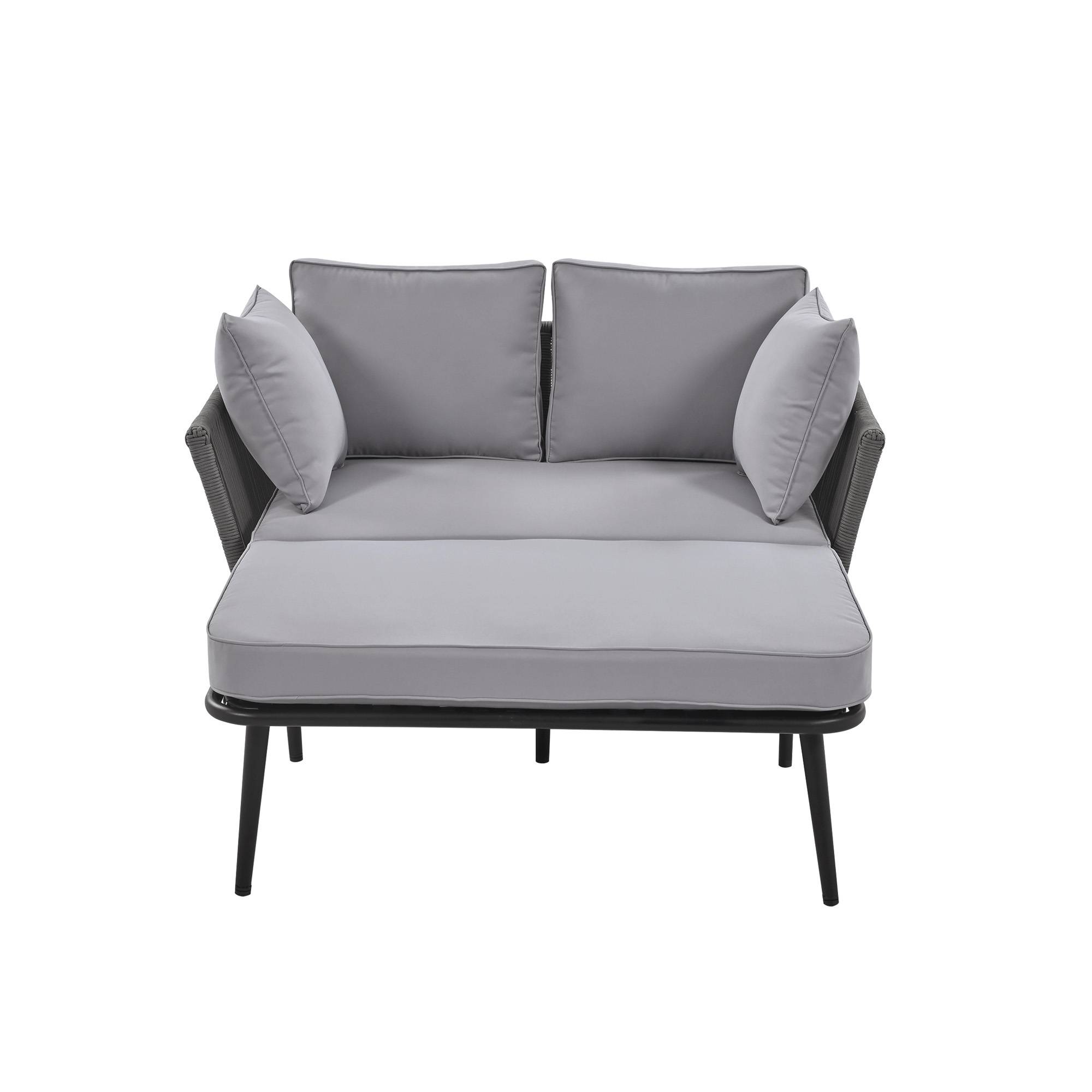 Canapé de jardin gris avec coussins amovibles lavables ensemble mobilier parfait pour balcon jardin et extérieur - Image 8