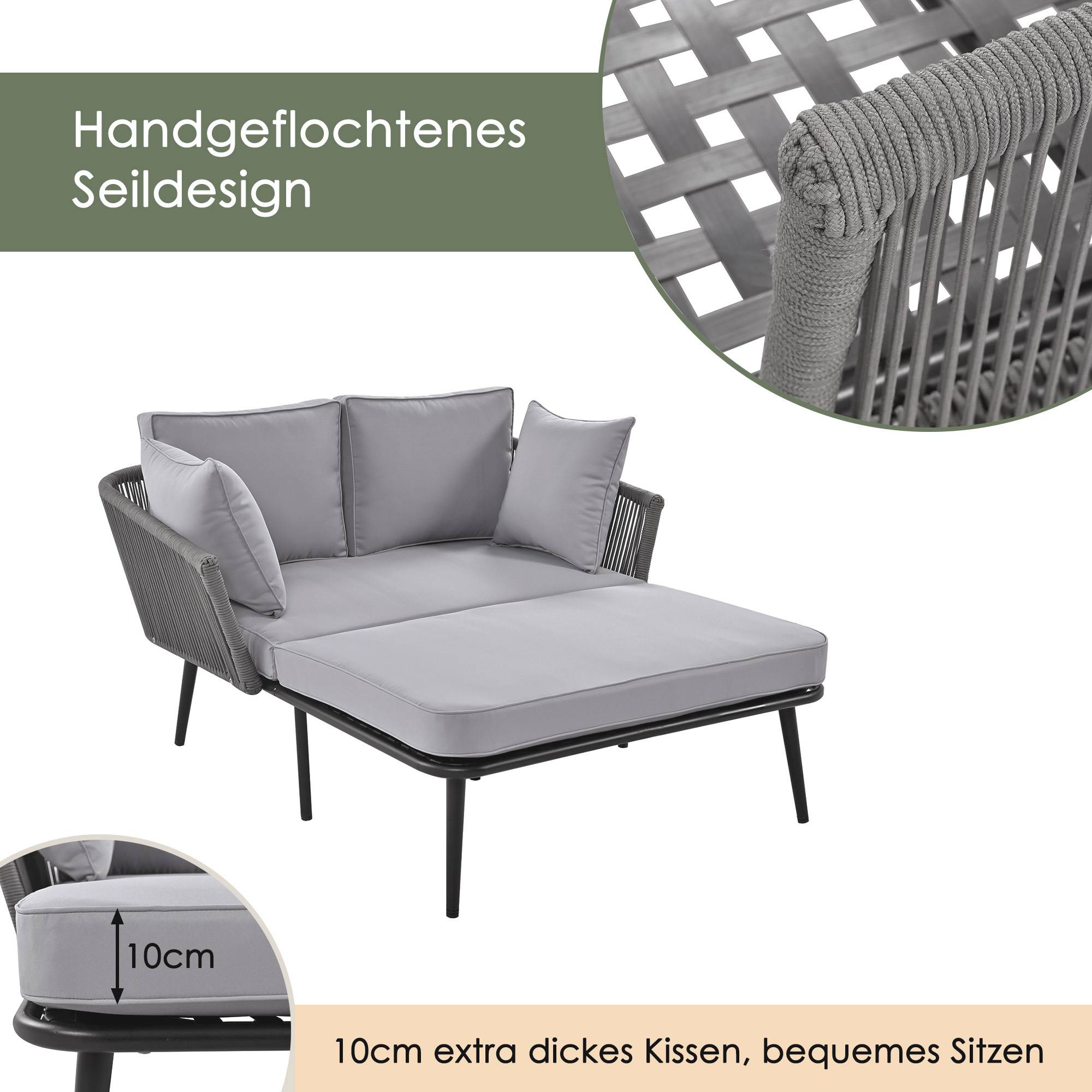 Canapé de jardin gris avec coussins amovibles lavables ensemble mobilier parfait pour balcon jardin et extérieur - Image 5