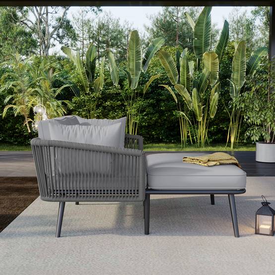 Canapé de jardin gris avec coussins amovibles lavables ensemble mobilier parfait pour balcon jardin et extérieur - Image 4