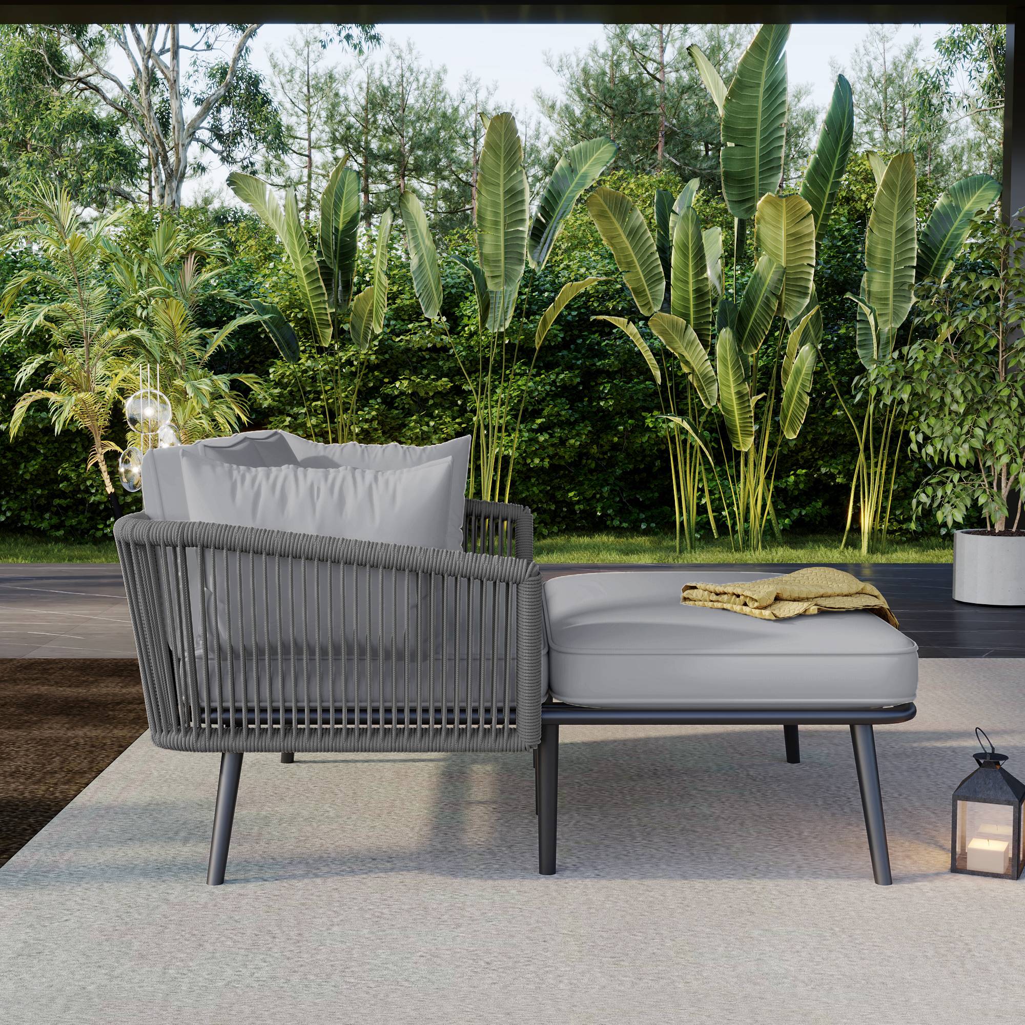 Canapé de jardin gris avec coussins amovibles lavables ensemble mobilier parfait pour balcon jardin et extérieur - Image 4