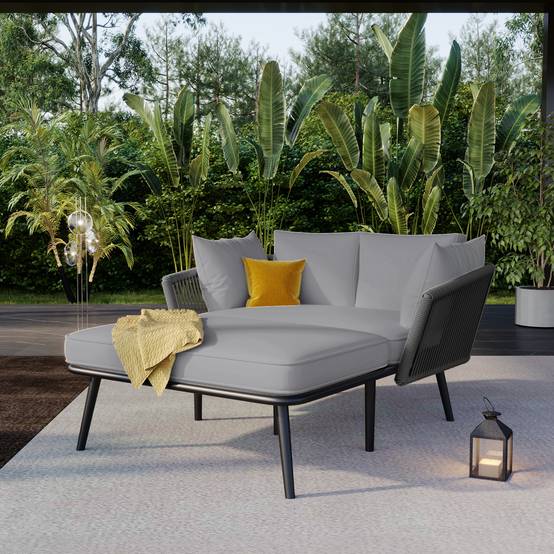 Canapé de jardin gris avec coussins amovibles lavables ensemble mobilier parfait pour balcon jardin et extérieur - Image 3