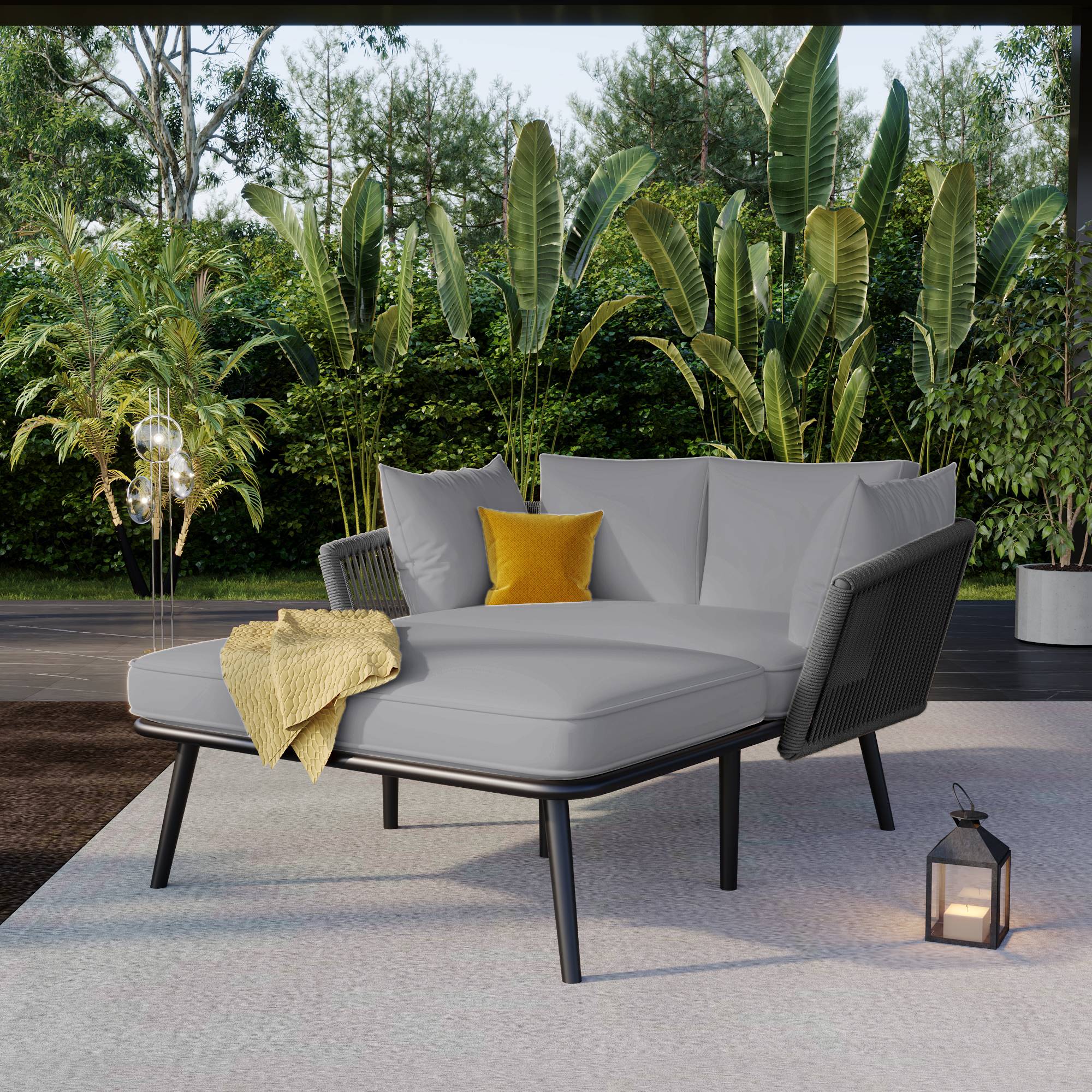 Canapé de jardin gris avec coussins amovibles lavables ensemble mobilier parfait pour balcon jardin et extérieur - Image 3