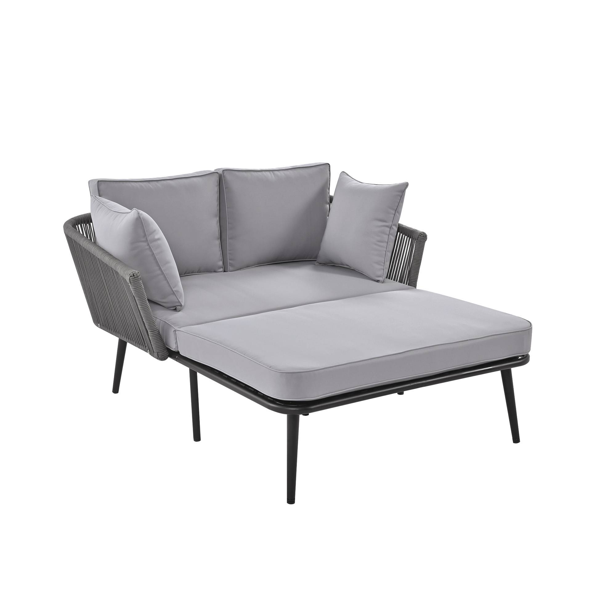 Canapé de jardin gris avec coussins amovibles lavables ensemble mobilier parfait pour balcon jardin et extérieur - Image 10