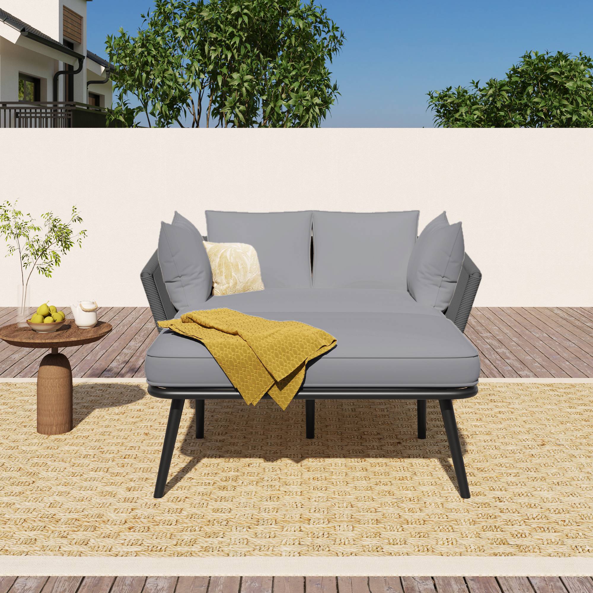 Canapé de jardin gris avec coussins amovibles lavables ensemble mobilier parfait pour balcon jardin et extérieur - Image 2