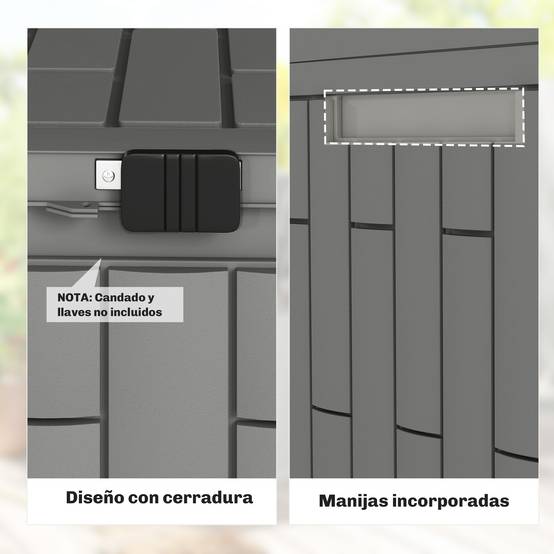 Coffre Rangement Extérieur Résine Effet Bois Imperméable 227L 106x43x54cm Gris Foncé - ComfortXL Outdoor Living - Image 8