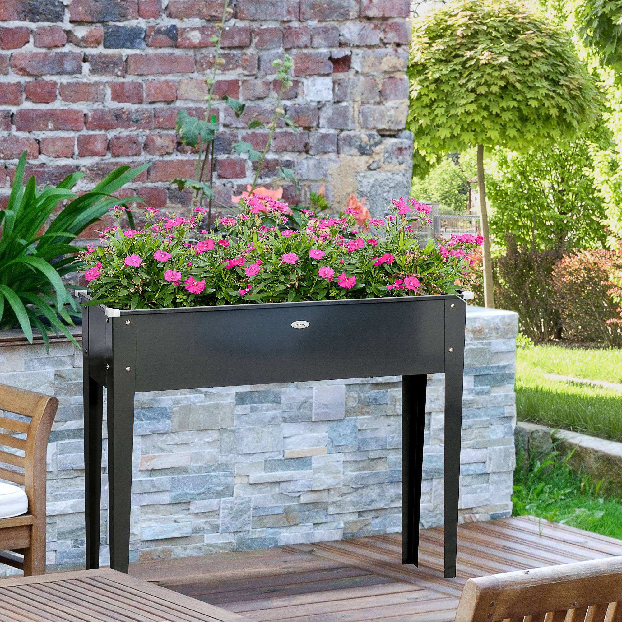 Outsunny Jardinière Sur Pieds Carré Potager Surélevé En Bois Avec Treillis Et Étagère - 88 X 37 X 137 Cm, Bois Naturel