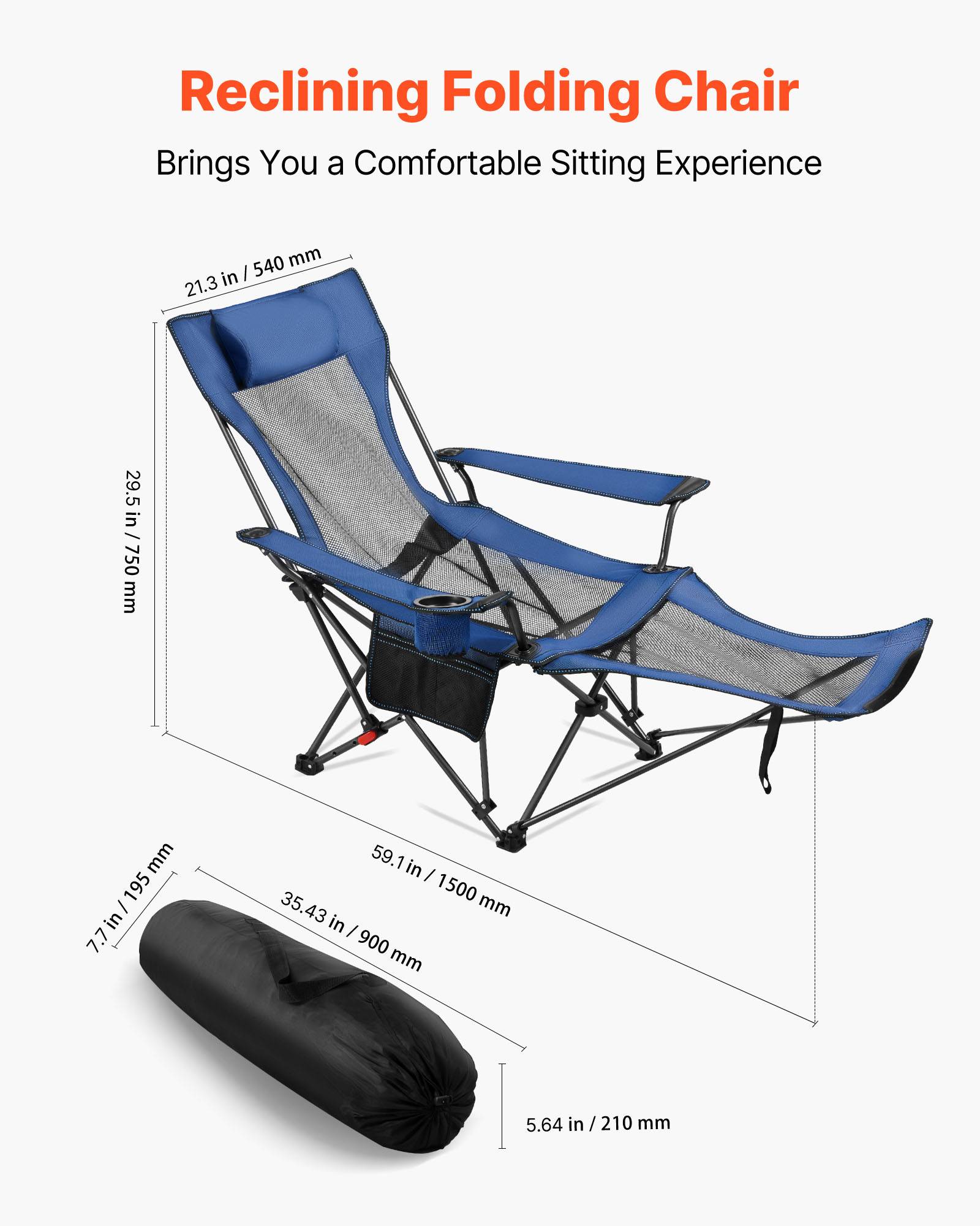 Vevor - VEVOR Chaise Camping Pliante Chaise Longue Inclinable Portable Tissu Maille Bleu - Image 2
