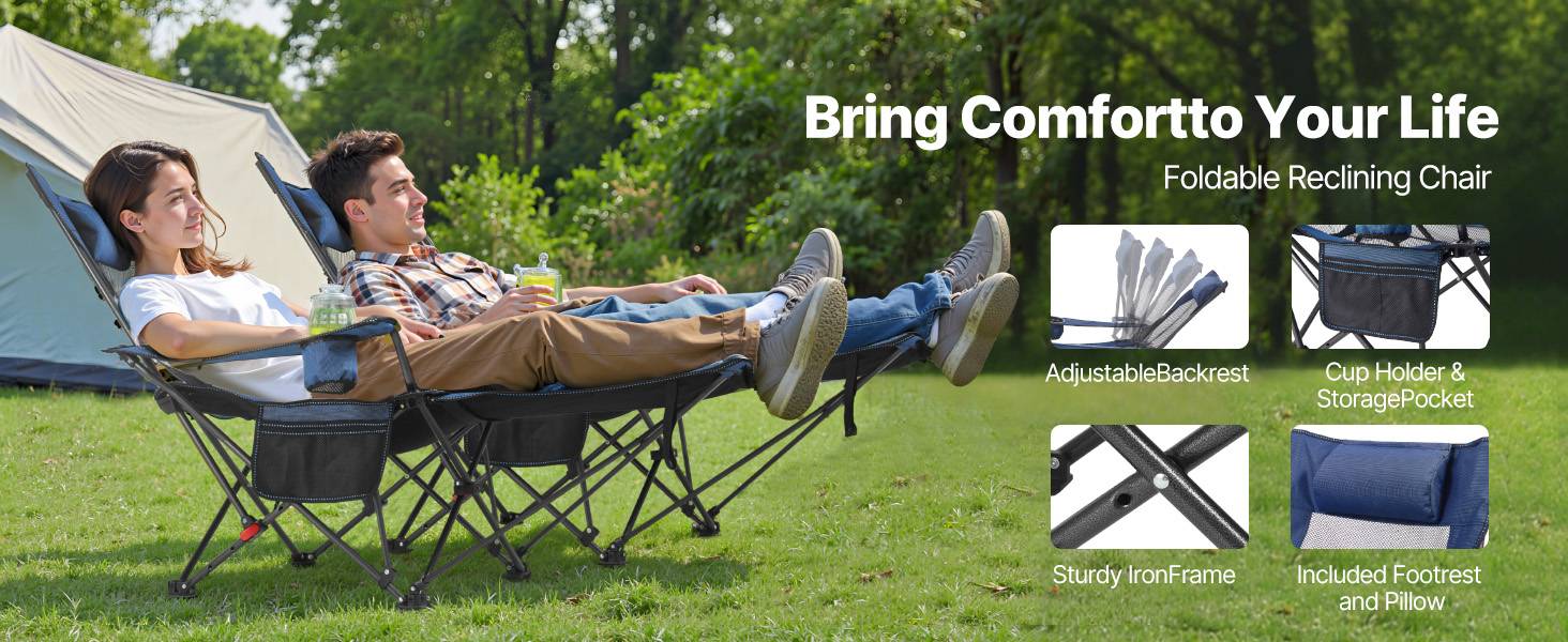 Vevor - VEVOR Chaise Camping Pliante Chaise Longue Inclinable Portable Tissu Maille Bleu - Image 9