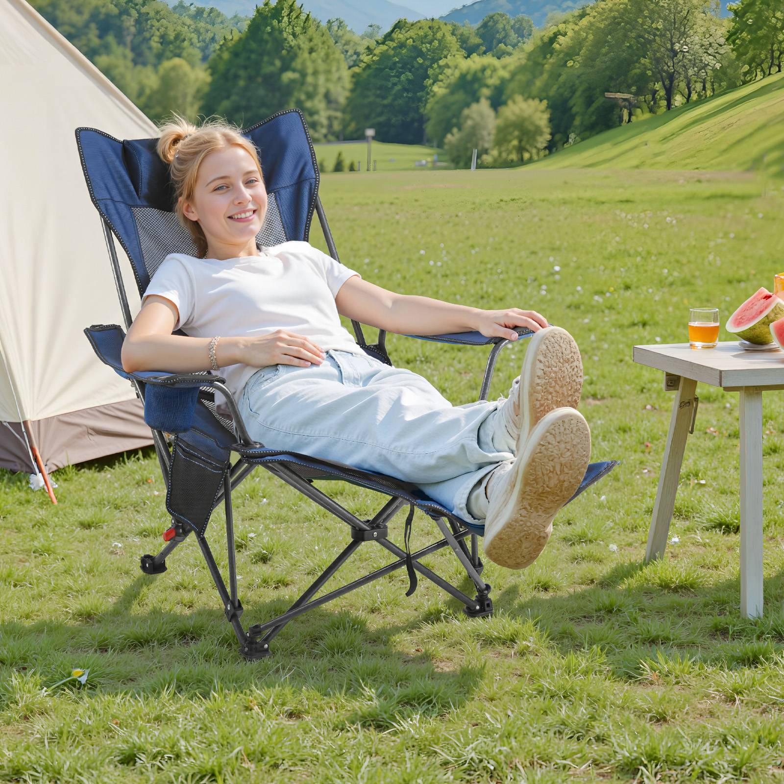 Vevor - VEVOR Chaise Camping Pliante Chaise Longue Inclinable Portable Tissu Maille Bleu - Image 8