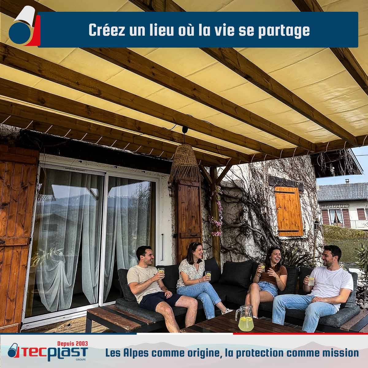 Toile Pergola Ivoire 3x5 m XP640PR - Garantie 10 ans - Bâche Pergola ou Tonnelle étanche en PVC - Made in France TECPLAST - Image 3
