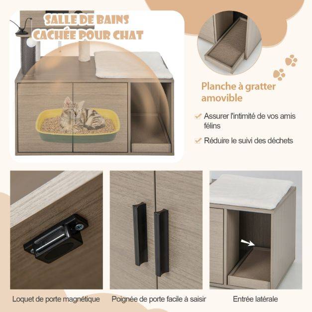 Helloshop26 - Arbre à chat 132 cm maison de toilette pour chat à 2 porte coussin amovible griffoir condo perchoir supérieur gris - Image 2
