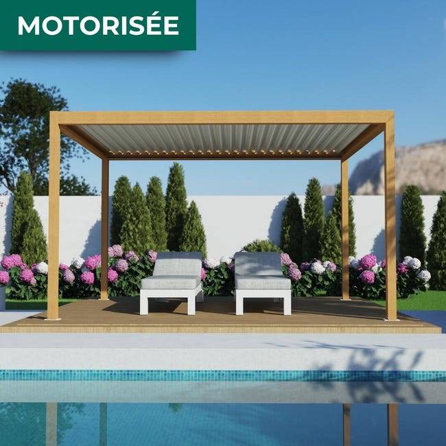 Pergola Bioclimatique Autoportante Motorisée Éclairée Aluminium 4x3 Aspect Bois SV ORIAL France - Image 1