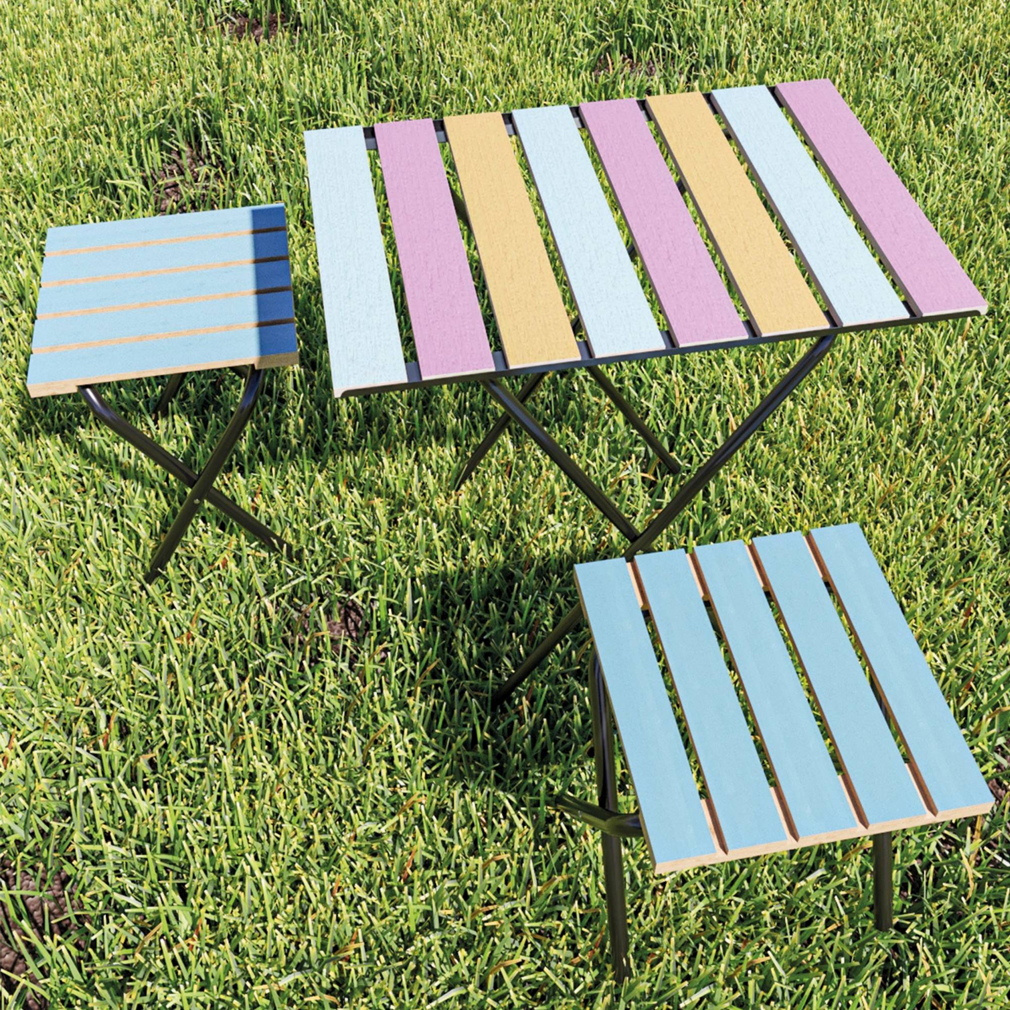 Casa.Pro - Set de bistrot Pieksämäki avec table et 2 tabourets pliantes métal bois de pin noir multicolore bleu [en.casa] - Image 5
