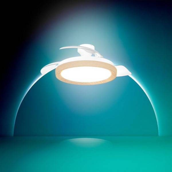 Philips - Ventilateur de Plafond - Plafonnier  - Philips - Bliss - Pales rétractables - Diametre 106 cm -Bois - LED intégrée + télécommande - Image 2