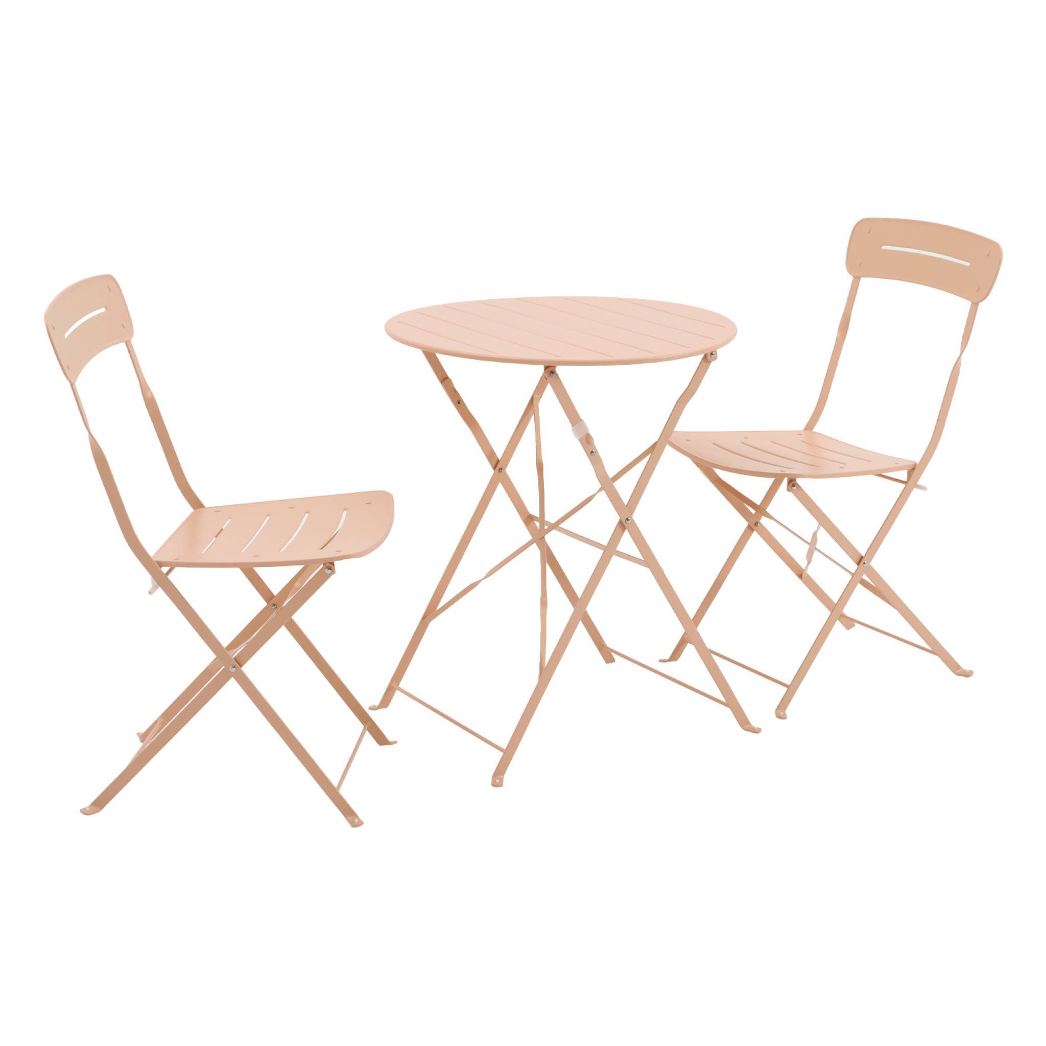 sweeek - Table de jardin bistrot pliante ronde acier + 2 assises rose - Balconea | sweeek - Image 2