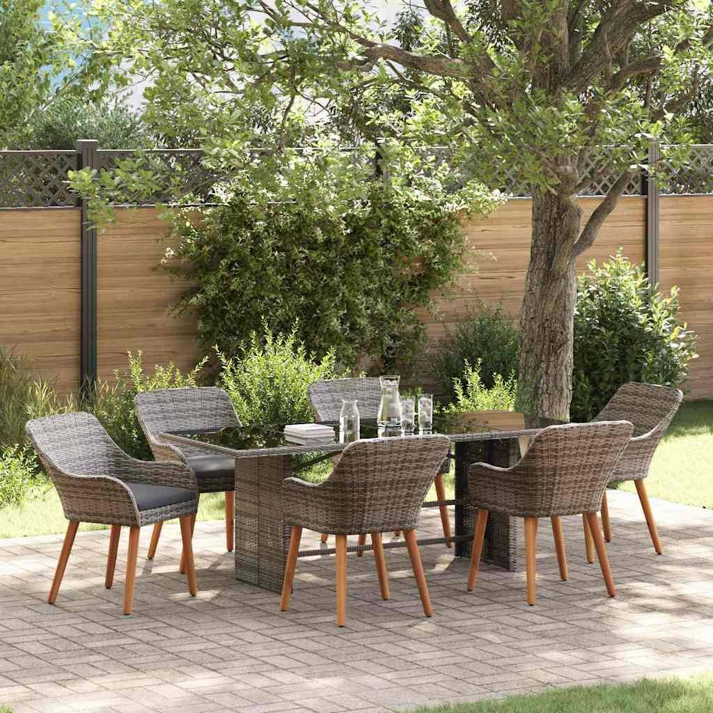 ComfortXL - Table et chaises de jardin 7 pcs en polyrotin pour repas en extérieur Gris – ComfortXL Outdoor Living - Image 1