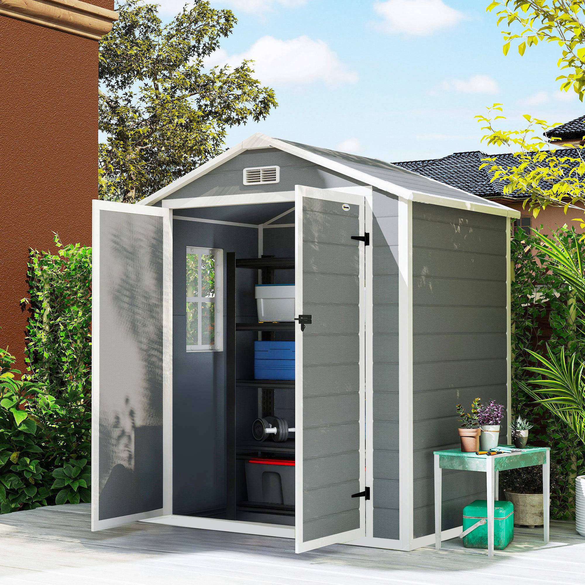 ComfortXL - Abri de jardin métal et résine 183 x 134 x 210 cm gris pour outils sécurisés - ComfortXL Outdoor Living - Image 10