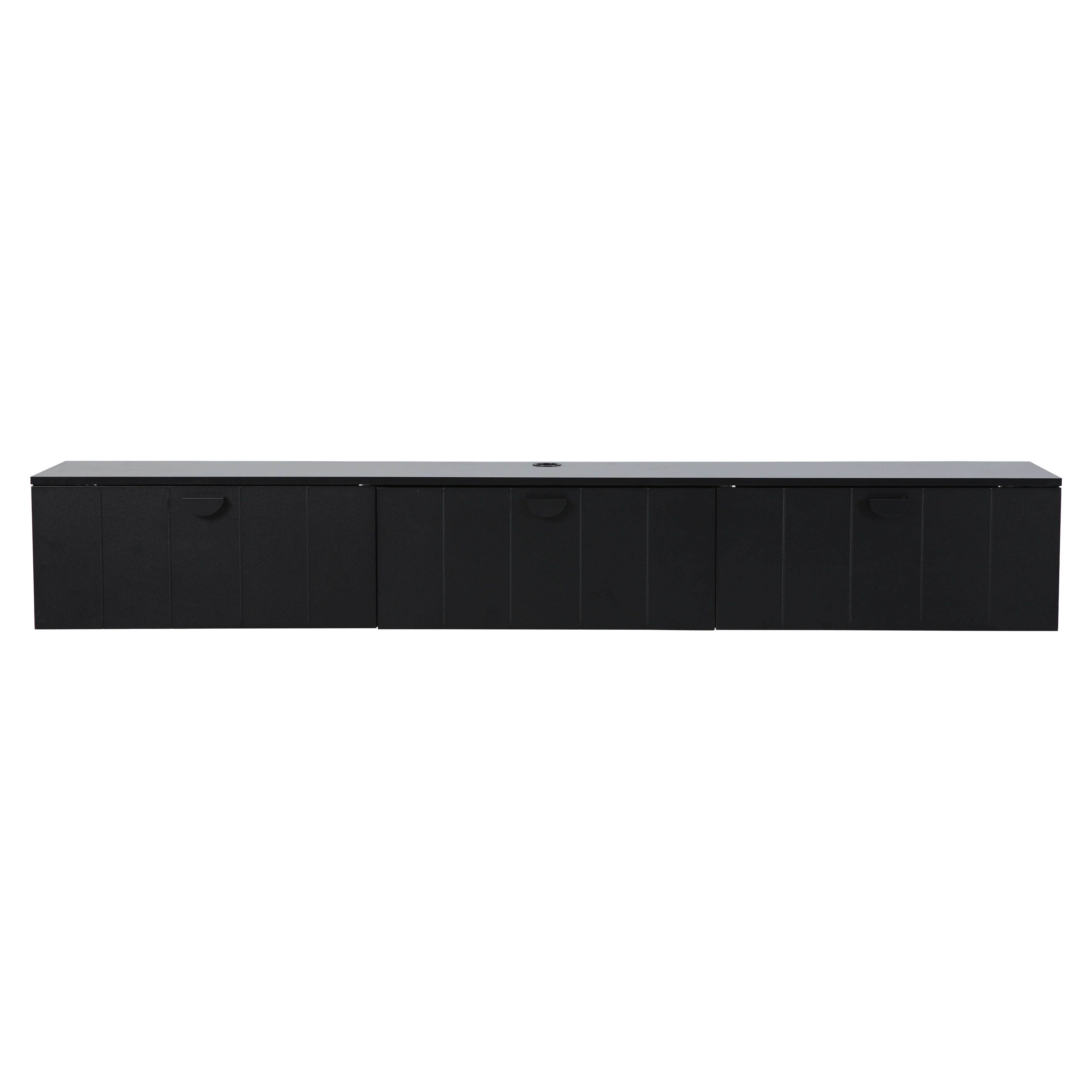 Oviala - Meuble TV suspendu 200 cm moderne noir Holly - Oviala - Image 6