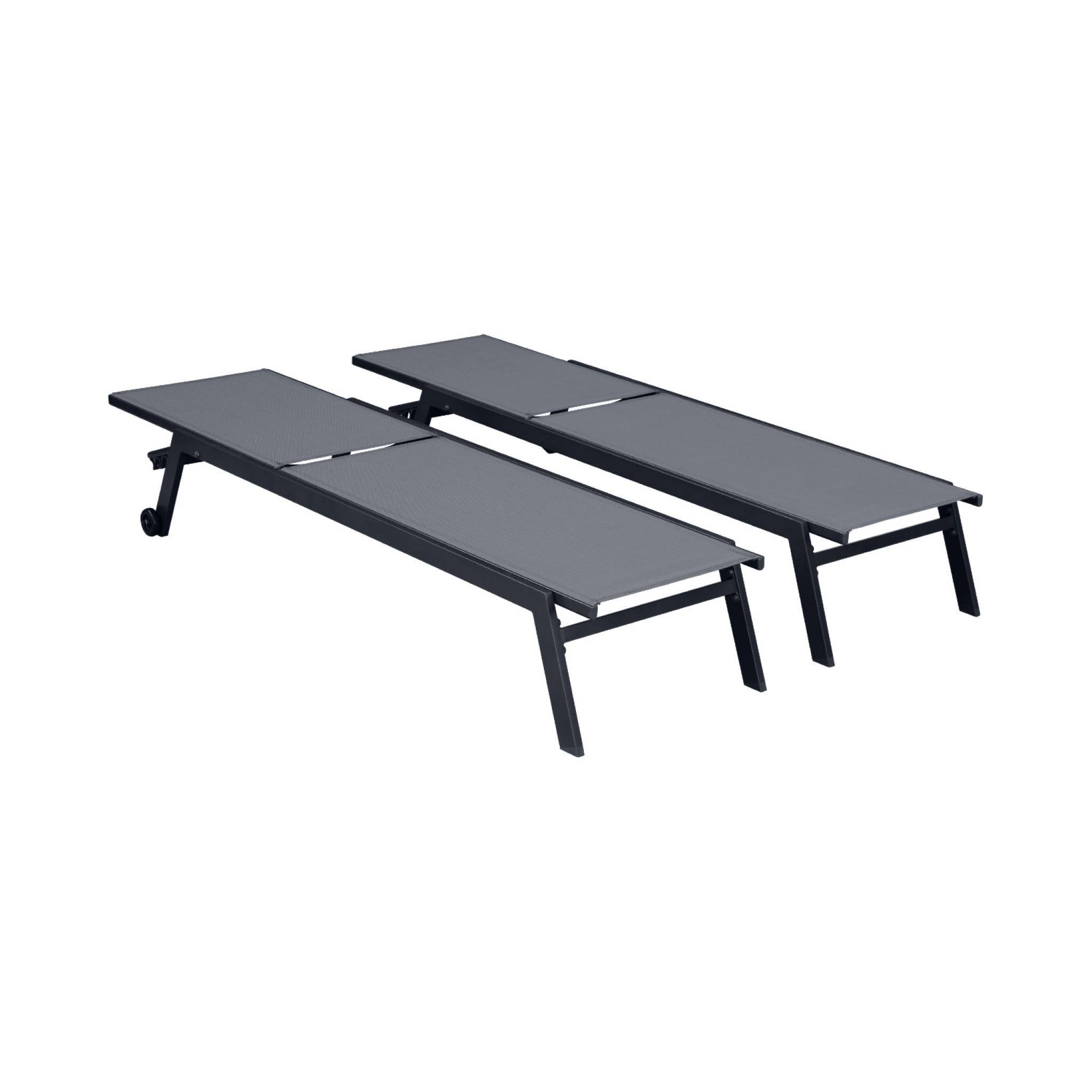 sweeek - Lot de 2 bains de soleil ELSA en aluminium gris anthracite et textilène gris taupe. transats multi positions avec roulettes | sweeek - Image 3
