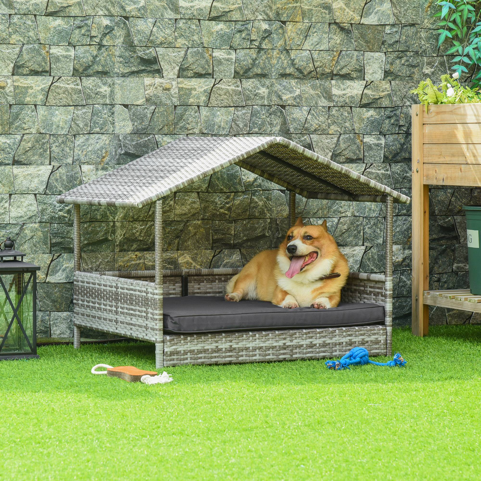 Niche pour chien résine tressée gris 98 x 69 x 73 cm - PANGIVO - Image 3