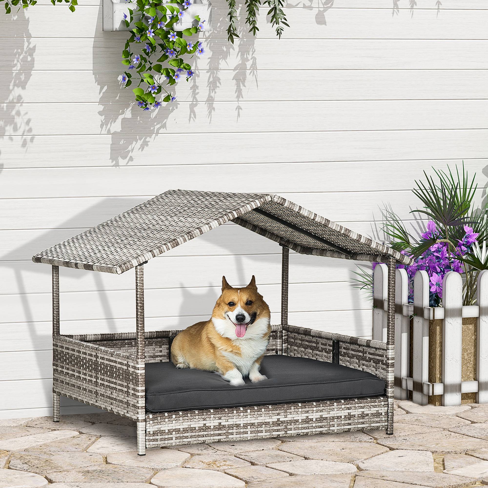Niche pour chien résine tressée gris 98 x 69 x 73 cm - PANGIVO - Image 4