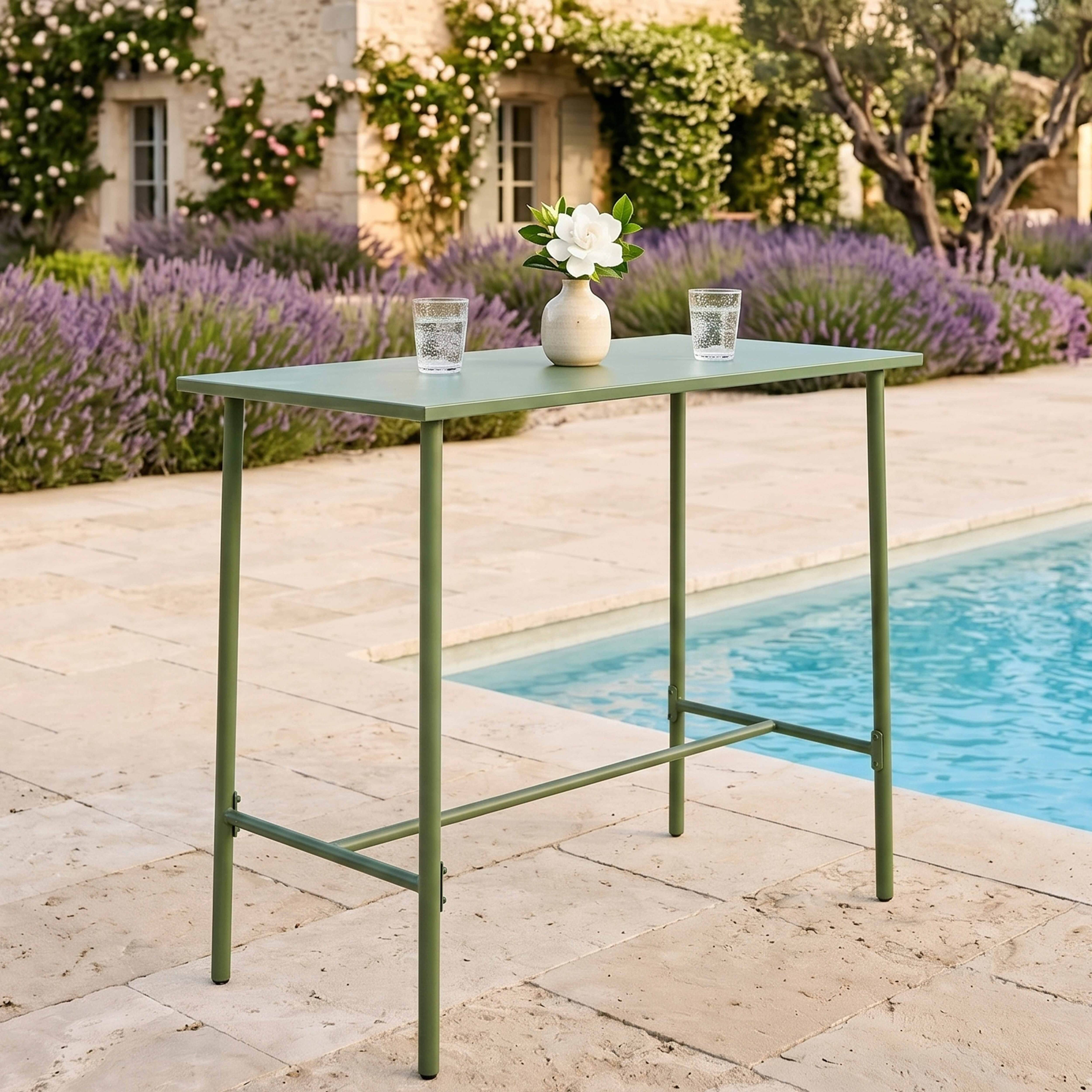Oviala - Table haute de jardin en métal vert cactus 120 cm Palavas - Oviala - Image 3