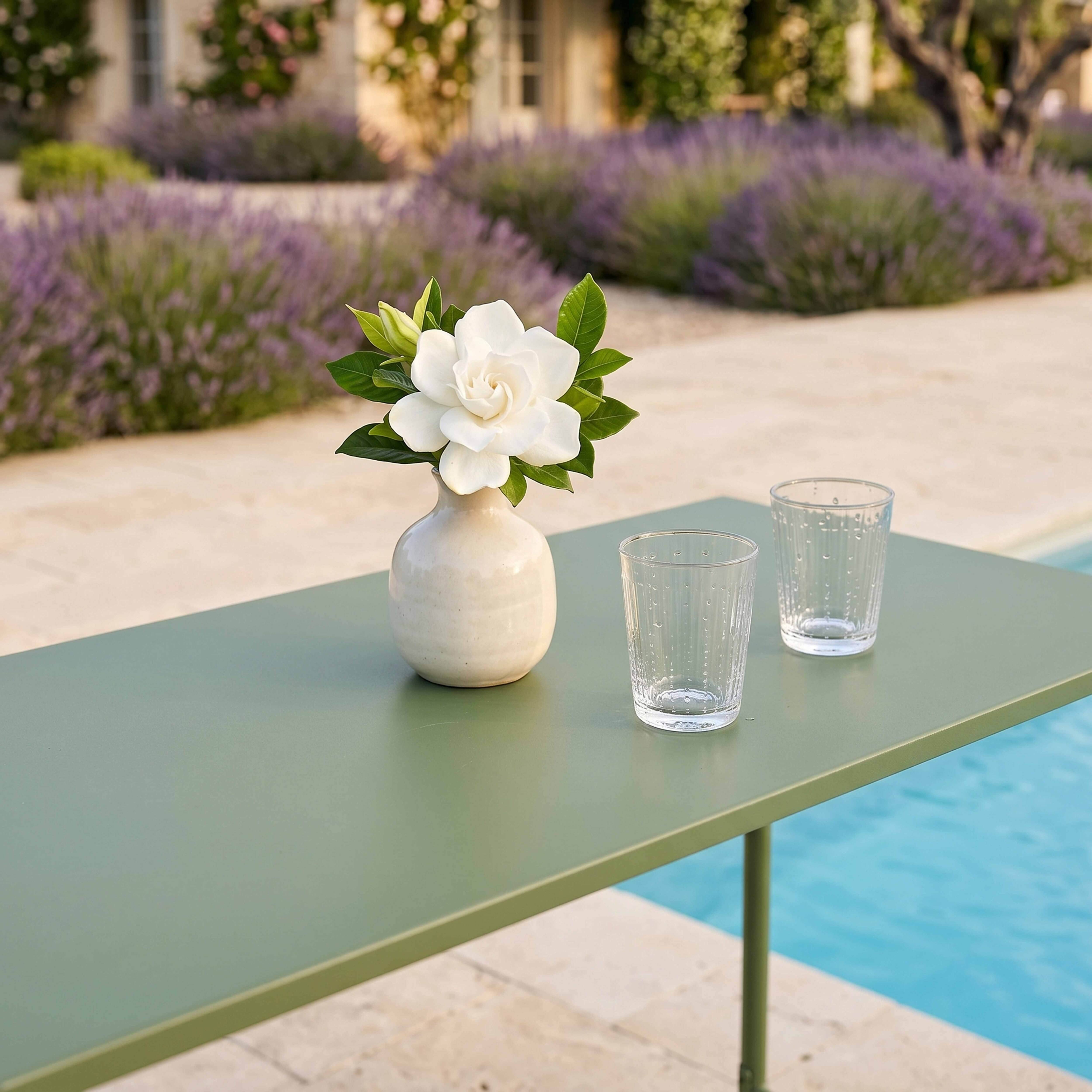 Oviala - Table haute de jardin en métal vert cactus 120 cm Palavas - Oviala - Image 4