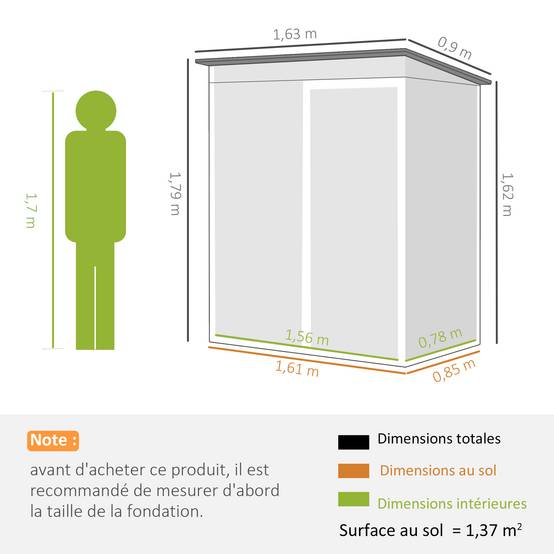 Abri jardin adossable acier rangement extérieur toit incliné 163x90x179cm foncé - ComfortXL Outdoor Living - Image 5