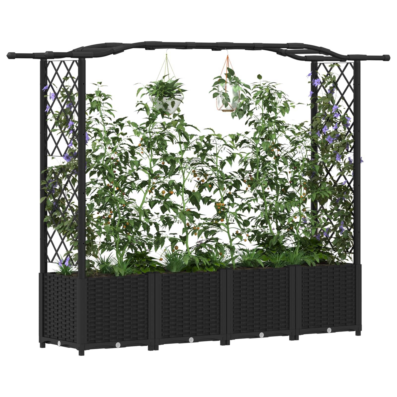 ComfortXL - Grand potager surélevé PP extérieur toit courbé treillis 204x40x138cm noir - ComfortXL Outdoor Living - Image 3