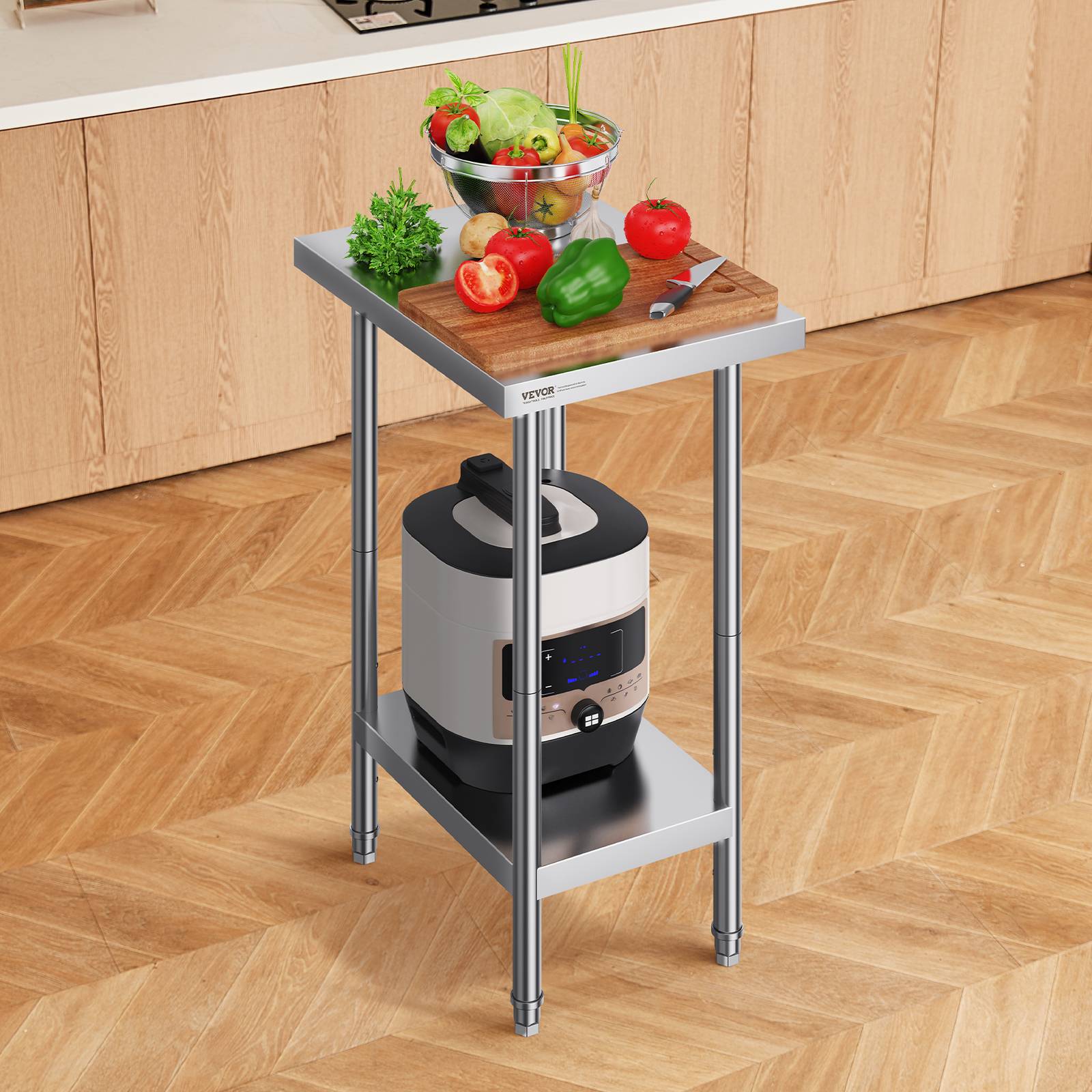 Vevor - VEVOR Table de travail inox 61x46x86cm. Charge 290 kg, 3 hauteurs réglables. Pour cuisine, restaurant. - Image 8