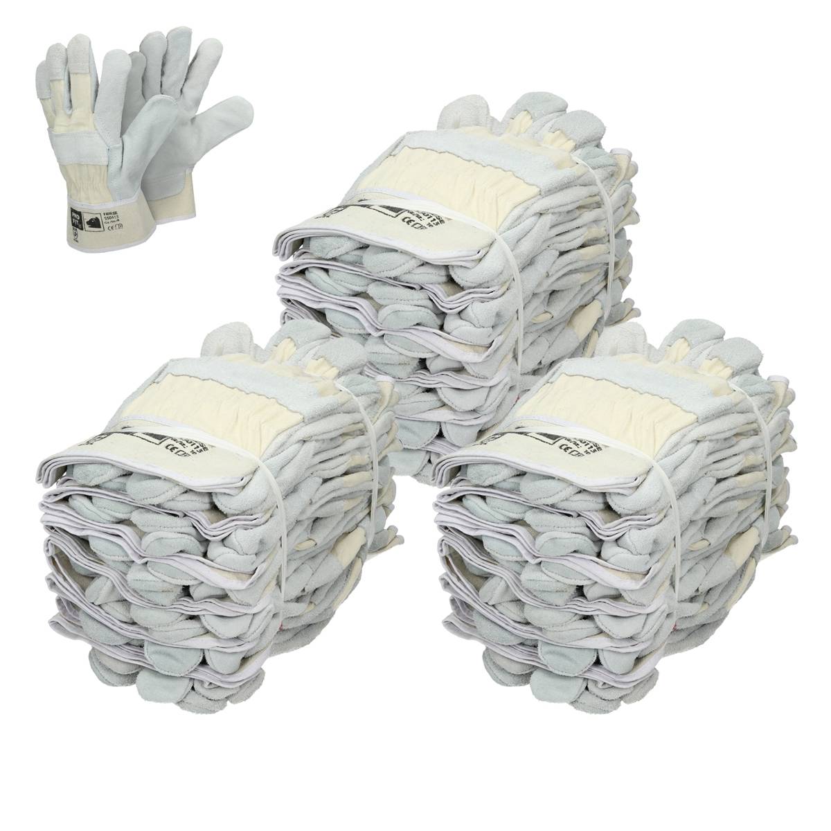 Ecd-Germany - ECD Germany 36 paires de gants Pro-Fit® en cuir croûte de bovin taille 8/M - naturel - avec manchette en toile - Image 2