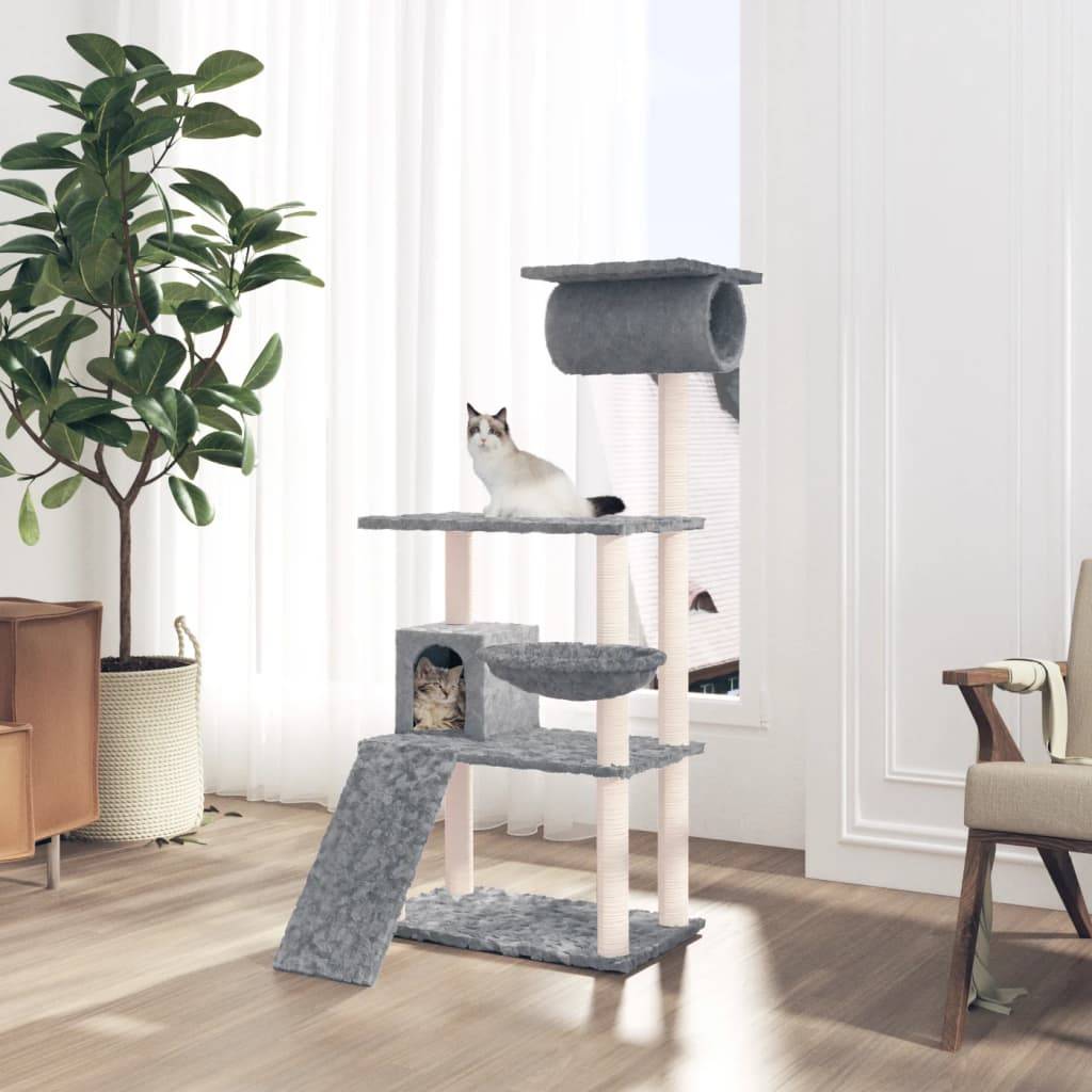 Arbre à chat bois et sisal gris clair 76.5 x 70 x 131 cm - PANGIVO - Image 1