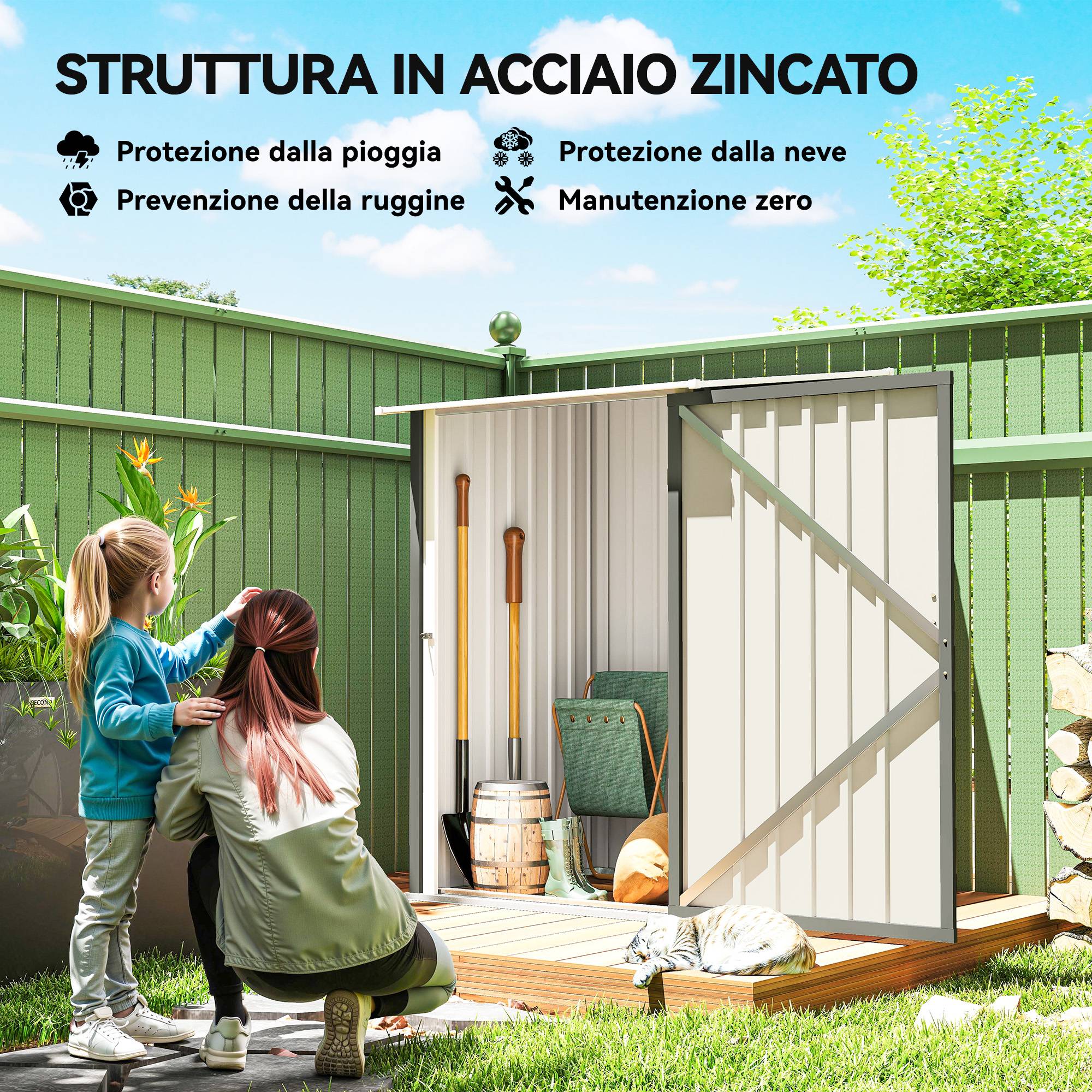 Abri de jardin acier galvanisé extérieur rangement outils battant 100x104x160cm gris - ComfortXL Outdoor Living - Image 6
