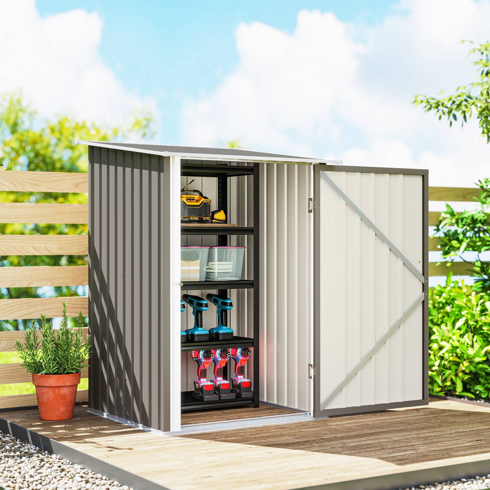 Abri de jardin acier galvanisé extérieur rangement outils battant 100x104x160cm gris - ComfortXL Outdoor Living - Image 10