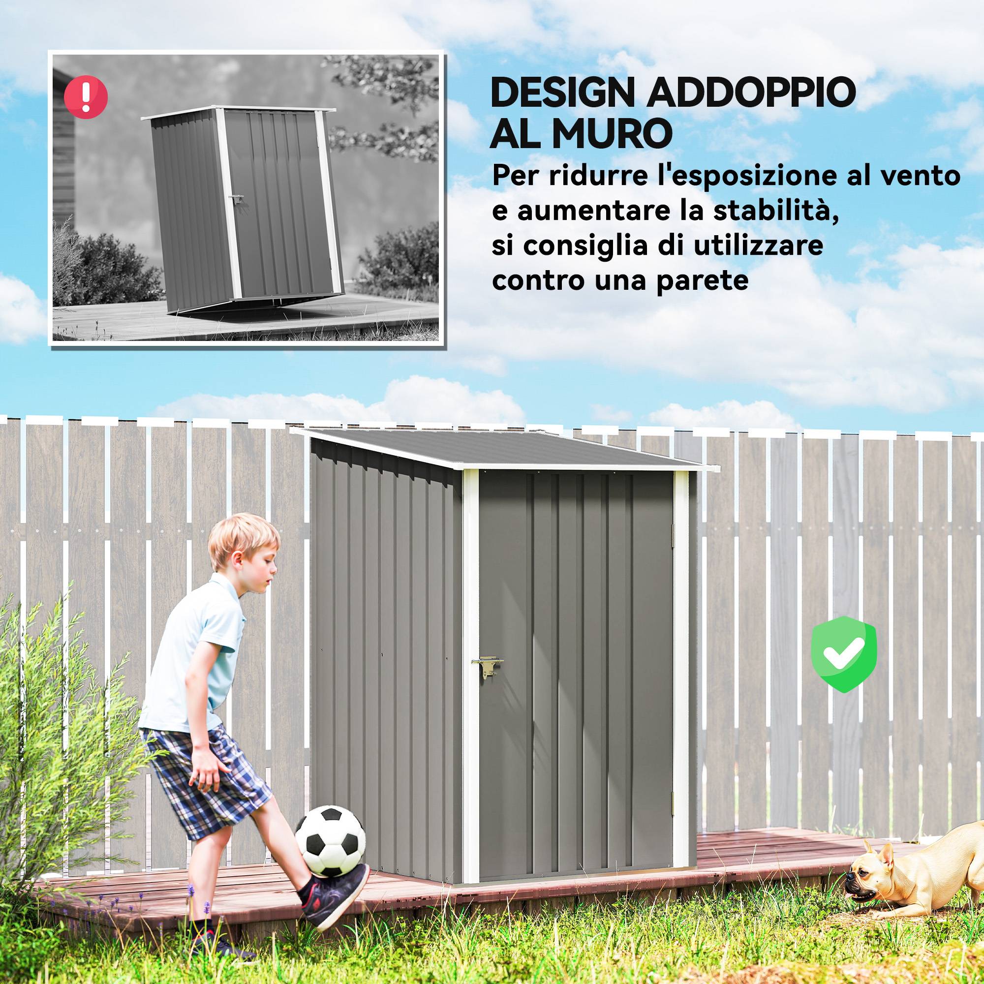 Abri de jardin acier galvanisé extérieur rangement outils battant 100x104x160cm gris - ComfortXL Outdoor Living - Image 8
