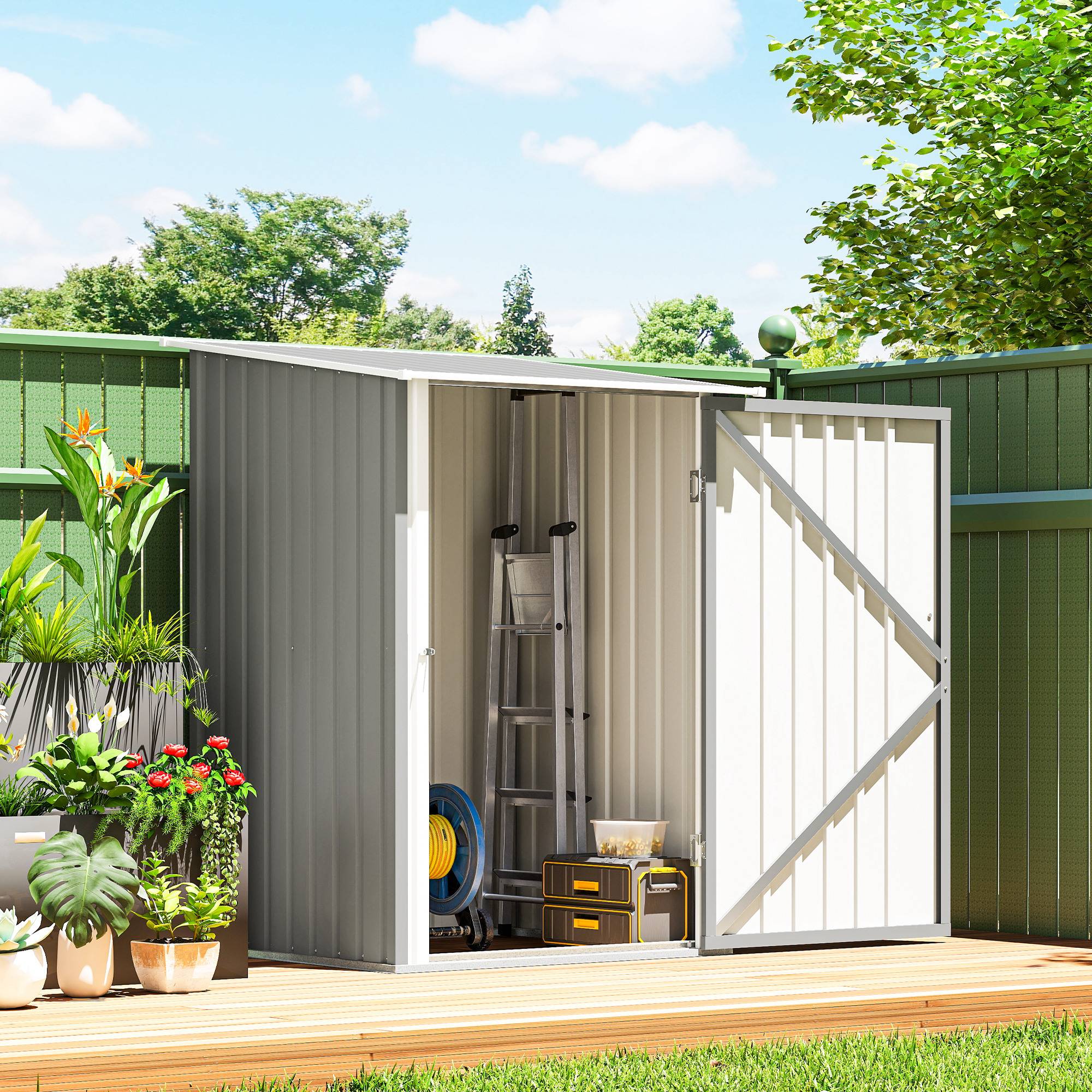 Abri de jardin acier galvanisé extérieur rangement outils battant 100x104x160cm gris - ComfortXL Outdoor Living - Image 4