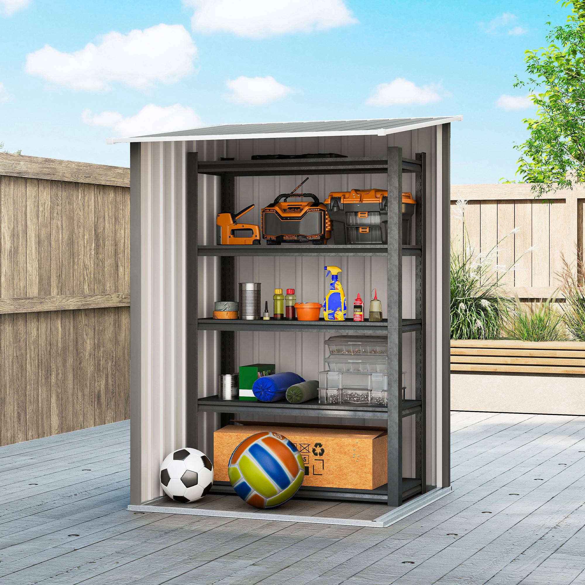 Abri de jardin acier galvanisé extérieur rangement outils battant 100x104x160cm gris - ComfortXL Outdoor Living - Image 9