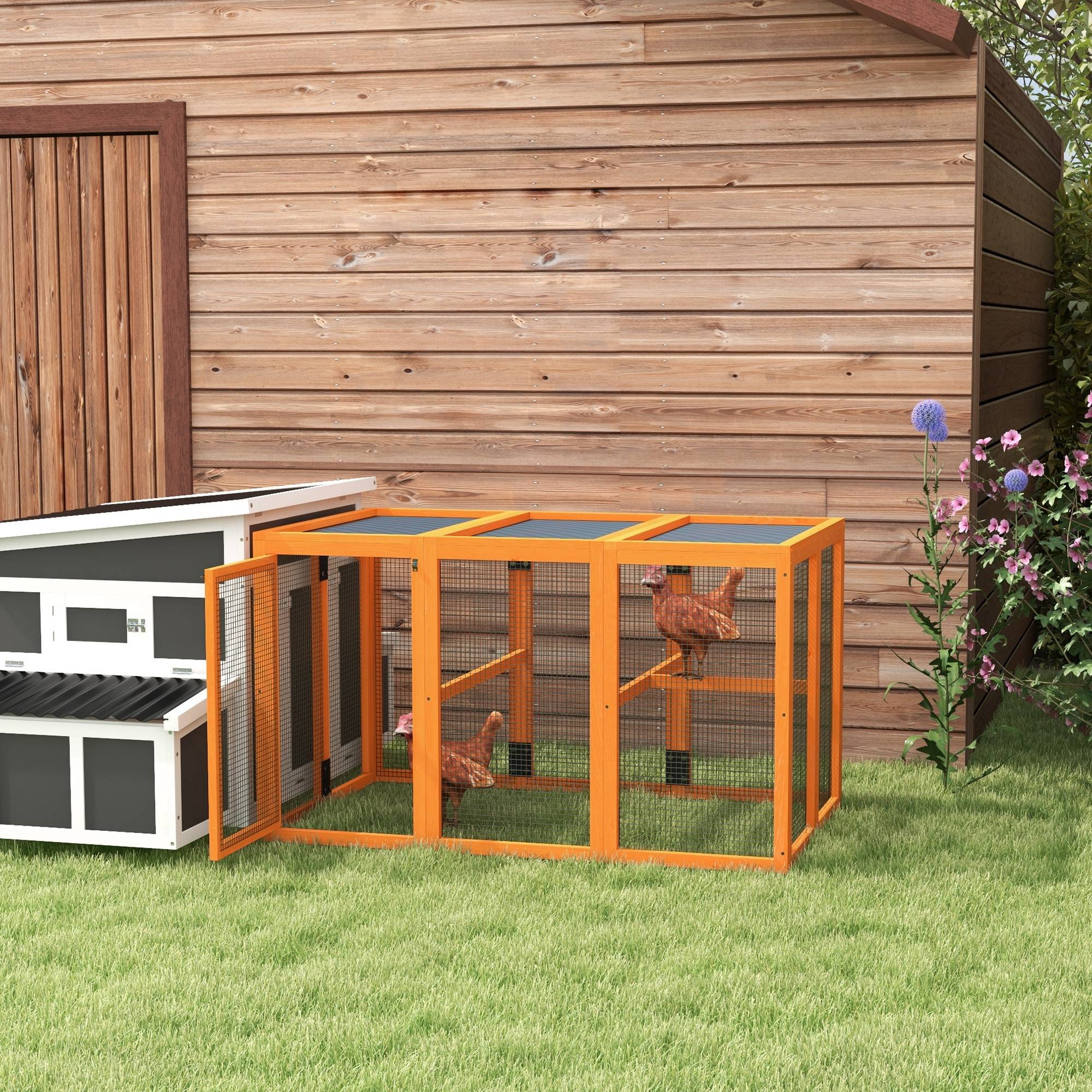 Sans Marque - Poulailler 1-3 poules structure bois/grillage acier extensible perchoirs bois orange - Image 4