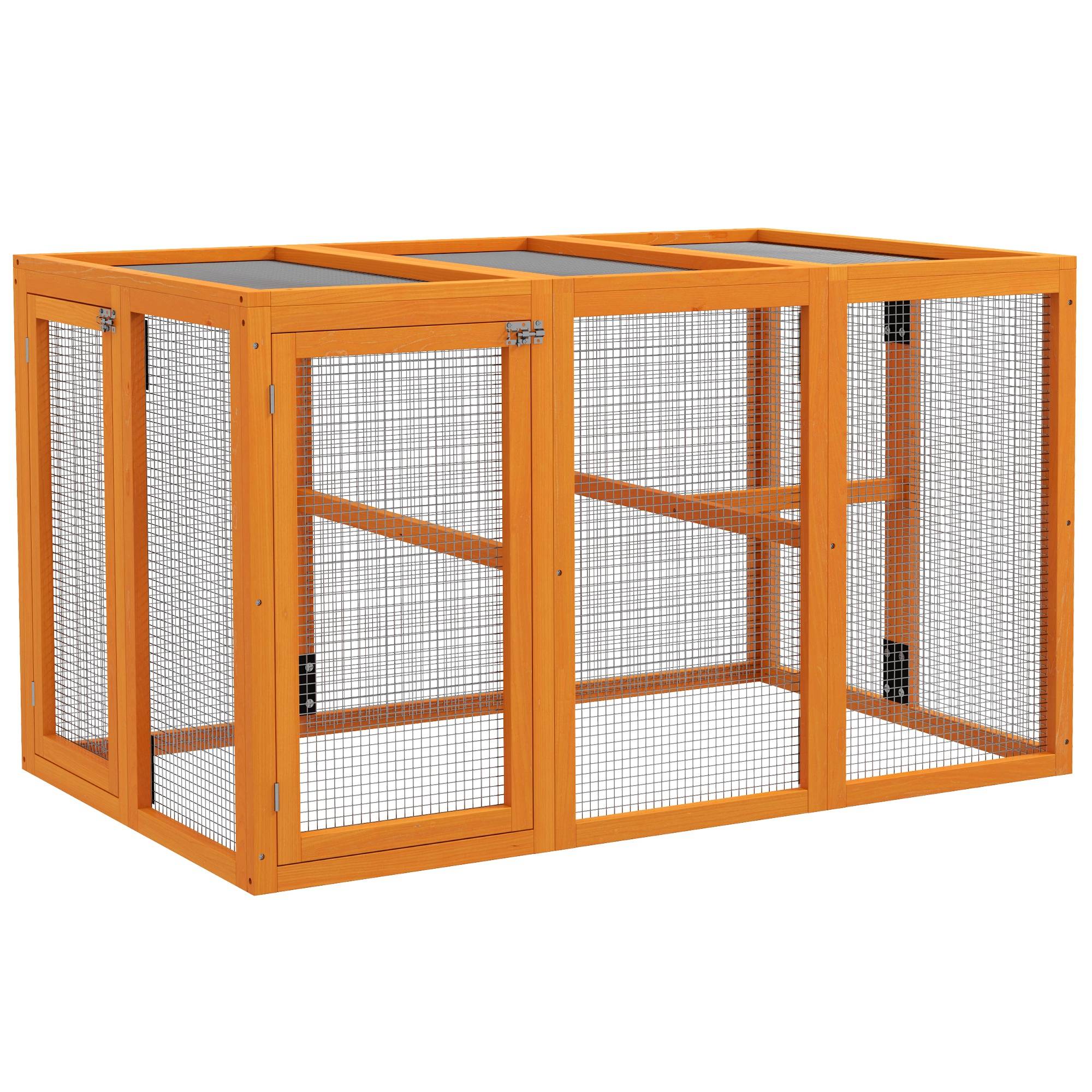 Sans Marque - Poulailler 1-3 poules structure bois/grillage acier extensible perchoirs bois orange - Image 1