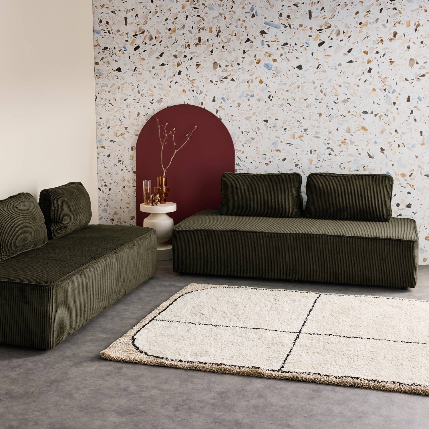 sweeek - Lot de 2 chauffeuses LAO 2 places pour canapé modulable velours côtelé vert foncé. L 180 x P 90 x H 78cm | sweeek - Image 1