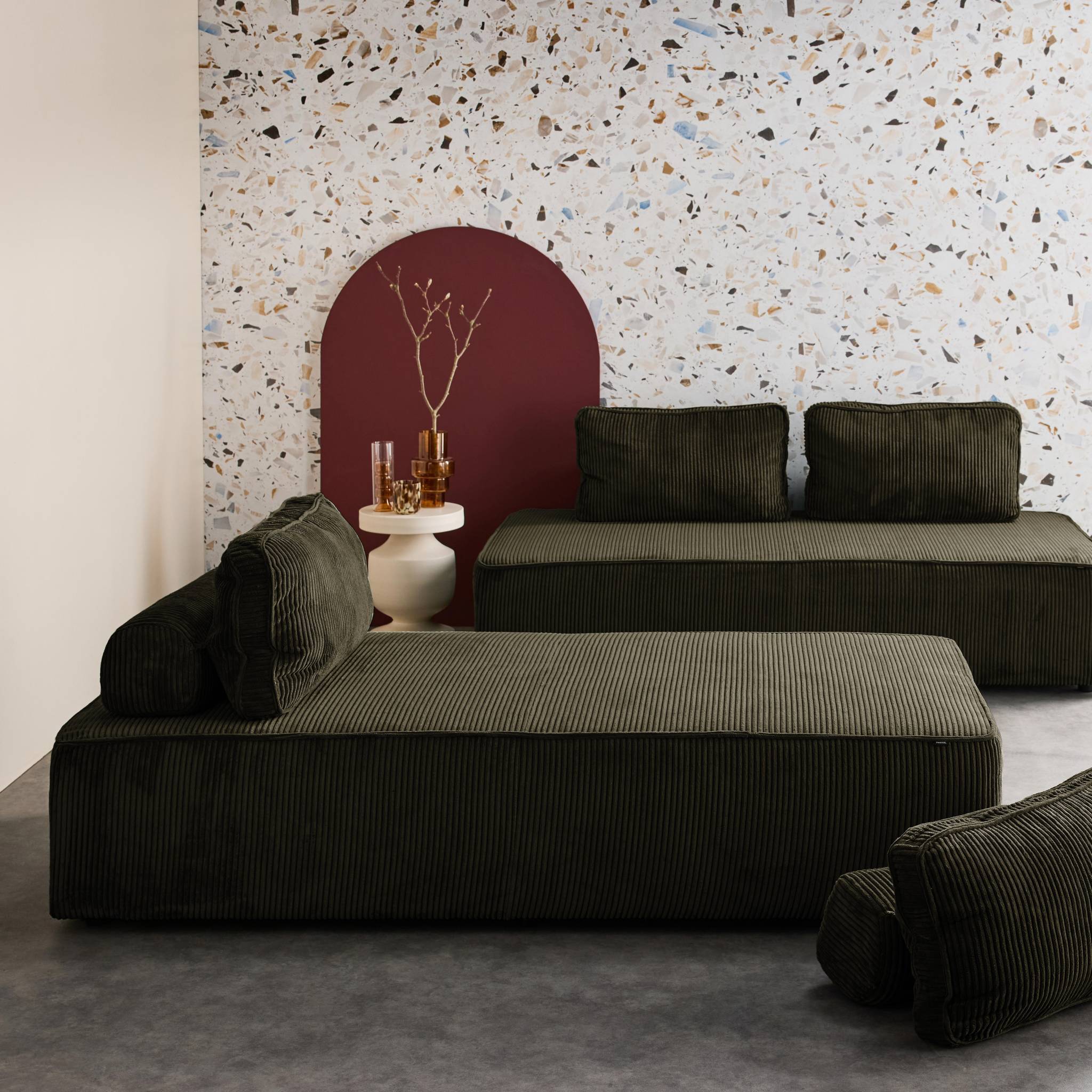 sweeek - Lot de 2 chauffeuses LAO 2 places pour canapé modulable velours côtelé vert foncé. L 180 x P 90 x H 78cm | sweeek - Image 3
