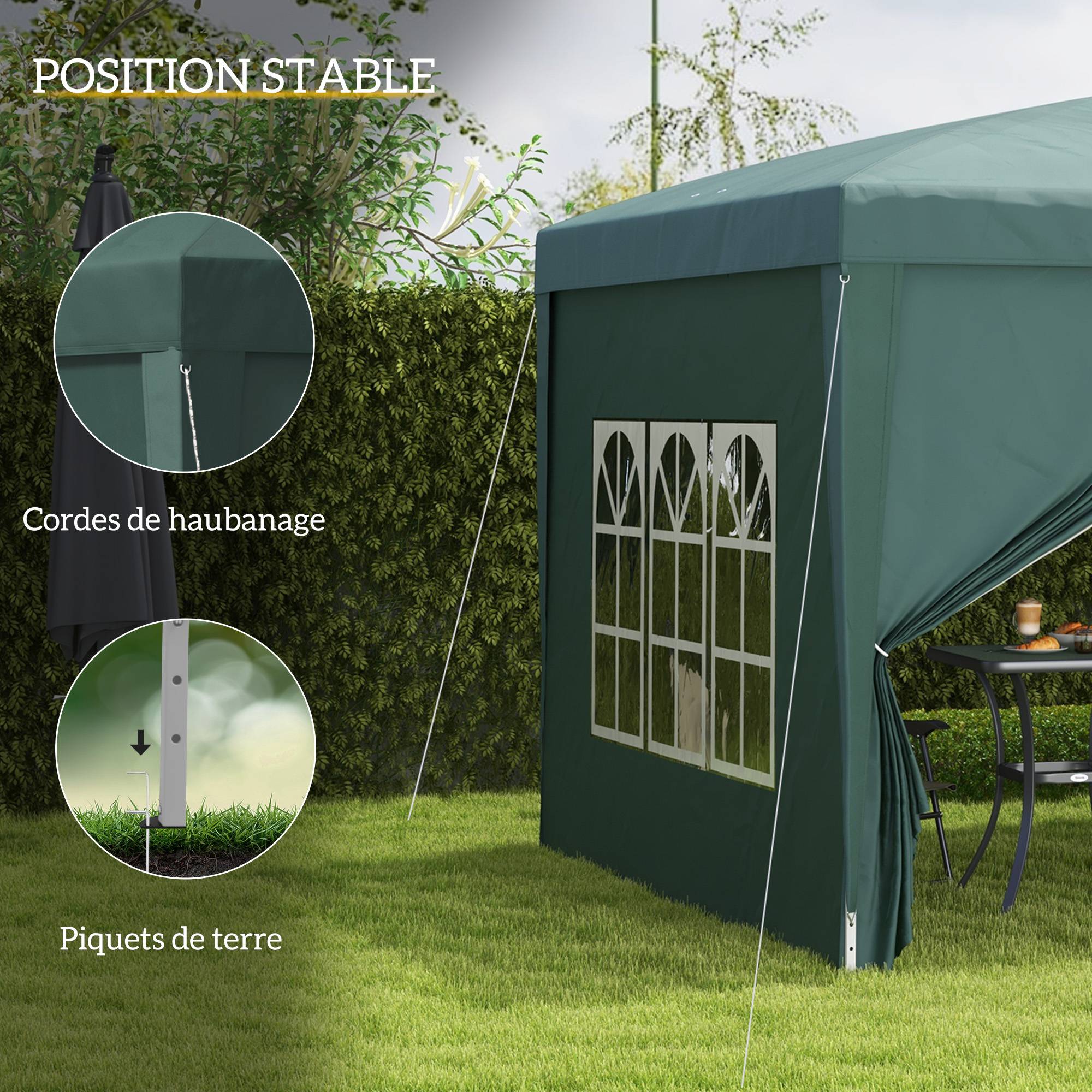 Tonnelle pliante polyester réception fêtes protection UV 3x3 vert - ComfortXL Outdoor Living - Image 8