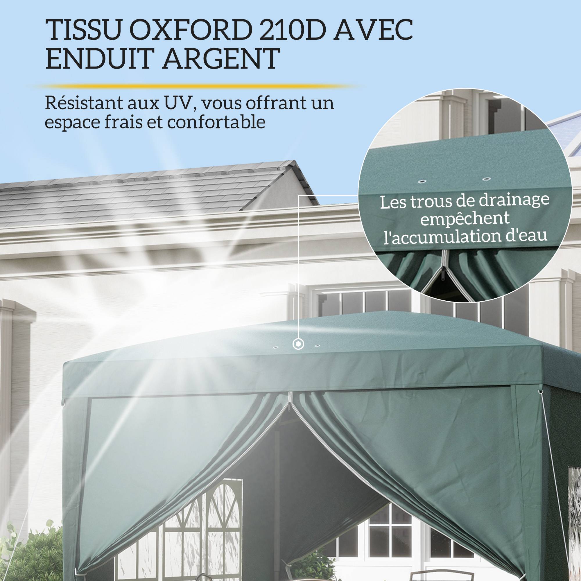 Tonnelle pliante polyester réception fêtes protection UV 3x3 vert - ComfortXL Outdoor Living - Image 7
